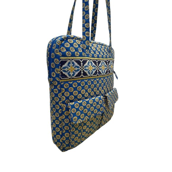 Vera Bradley Blue & Yellow Patterned Quilted Zip Closure & Pockets Shoulder Bag - Picture 4 of 13